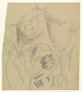 Femme sentant des fleurs dans un vase - Leo Gestel