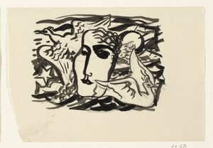 Tête de femme et mouettes avec la mer en arrière-plan - Leo Gestel