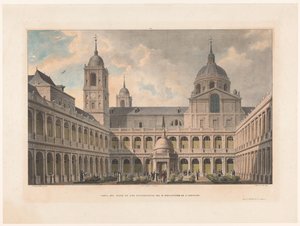 Vue de la Patio de los Evangelistas du Monasterio de San Lorenzo de El Escorial - Leon Auguste Asselineau