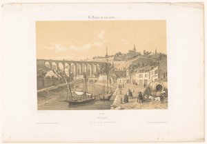 Zicht op het viaduct van Dinan vanaf de kade