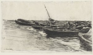 Bateaux de pêche sur la plage à Étretat - Leon Augustin Lhermitte