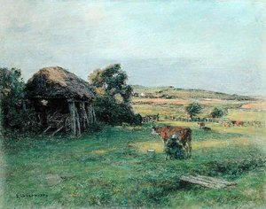 Paysage avec une paysanne trayant une vache - Leon Augustin Lhermitte