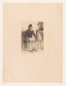 Vieil homme en costume militaire, assis près d