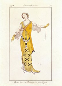 Dioné, dessin par Bakst réalisé par Jeanne Paquin. Costumes Parisiens no.73