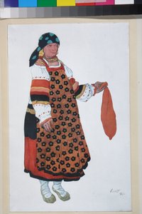 Femme paysanne, costume pour le vaudeville Vieux Moscou, au Théâtre Femina à Paris - Leon Bakst