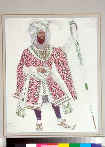 Ballet russe - costume dessiné pour le ballet "Le dieu bleu" dirigé par C Michel Fokine - Leon Bakst