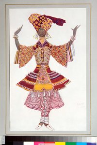 Ballet russe - costume dessiné pour le ballet "Le dieu bleu" dirigé par C Michel Fokine - Leon Bakst
