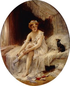 Petite femme mettant ses bas