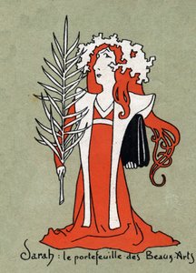 Caricature par Henriette Rosine Bernard dit Sarah Bernhardt (1844-1923) comme un portfolio des Beaux-Arts - Illustration par Léon Lebègue (1863-1944) - Gravure dans "Le sun-du-dimanche" - Leon Lebegue