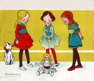 Filles jouant à la poupée (illustration, vers 1910) - Leon Pousthomis