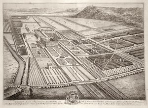 Chatsworth House, siège de William Cavendish (1640-1707) 1er Duc de Devonshire, gravé par Johannes Kip