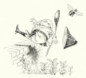 Humpty Dumpty assis sur un mur