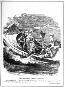 Lloyd George, représenté comme un marin de bateau de sauvetage, face à l