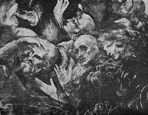 Adoration des Mages - Têtes du groupe derrière le roi agenouillé à droite, vers 1481 - Leonardo da Vinci