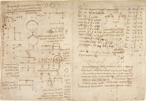 Arundel 263, f.228v, f.227 Notes et diagrammes sur la mécanique du 
