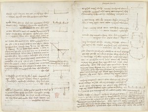 Arundel 263, f.8v, f.7 Notes et diagrammes sur la mécanique