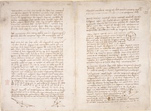 Arundel 263, ff.16v-17, notes et diagrammes de Léonard de Vinci du 