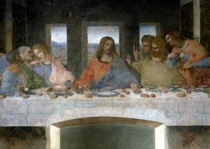 Détail de La Cène représentant Judas, Pierre et Jean, Christ au centre - Leonardo da Vinci