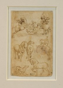 Deux cavaliers combattant un dragon;un cavalier et deux chevaux;un chien et un cheval … - Leonardo da Vinci