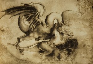 Dragon tuant un lion (dessin de Léonard de Vinci) - Leonardo da Vinci