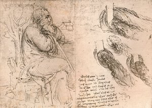 Dessin illustrant la représentation des cheveux tombant en boucles, vers 1472-vers 1519 1883 - Leonardo da Vinci