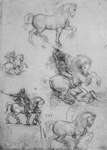 Cinq études de chevaux et de cavaliers, vers 1480 - Leonardo da Vinci