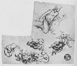 Jeune agenouillé et putti, c. 1480, 1945 - Leonardo da Vinci