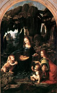 Madone des rochers, vers 1483-94 (huile sur panneau transférée sur toile) - Leonardo da Vinci