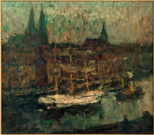 Barque dans le port de Lübeck - Leonhard Sandrock