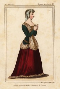 Anne Rogier de Beaufort, Vicomtesse de Turenne 1435-1479. Lithographie coloriée à la main d