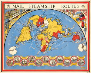 Affiche publicitaire pour les routes des paquebots postaux - Leslie MacDonald Gill