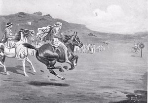 Cavaliers grecs lançant le javelot, illustration de 