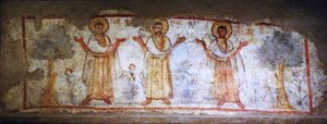 Peinture murale montrant des saints en adoration, Césarée, Israël, 6-7ème siècle (peinture sur plâtre sec) - Levantine School Levantine School
