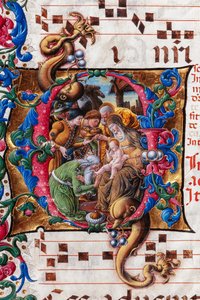 Bibliothèque Piccolomini : livre de chœur, cod. 19.4, ff. 9v avec "Adoration des Mages" (détail) - Liberale da Verona