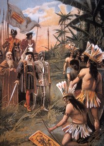 Colomb arrive dans le Nouveau Monde et rencontre les Indiens