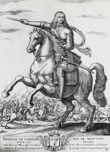 Portrait équestre de François de Bourbon-Vendôme (1616-1669), deuxième duc de Beaufort et général français, gravure de Nicolas de La Fage - Unbekannt Unbekannt