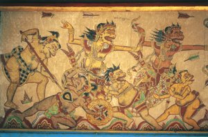 Fresques représentant des scènes de batailles entre dieux et démons, pavillon Kertha Gosa, Palais de Klungkung (Puri Agung Semarapura), Semarapura, Bali, Indonésie - Unbekannt Unbekannt