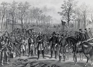 Le général Robert Lee se rend au général Ulysses Grant à Appomattox, 9 avril