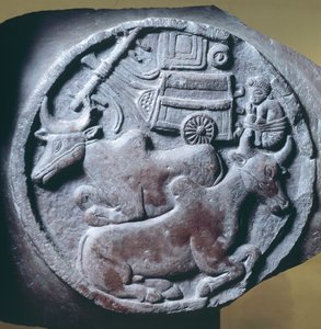 Médaillon décoré en relief de la balustrade du Stupa de Bharhut, monument bouddhiste, Madhya Pradesh, Inde, civilisation indienne, IIe siècle av. J.-C. - Unbekannt Unbekannt