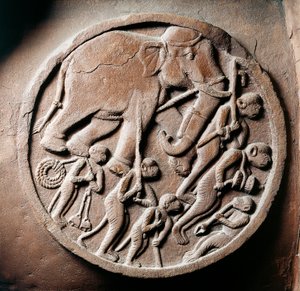 Médaillon avec singes et éléphants, relief du Stupa de Bharhut, monument bouddhiste, Madhya Pradesh, Inde, civilisation indienne, IIe siècle av. J.-C. - Unbekannt Unbekannt