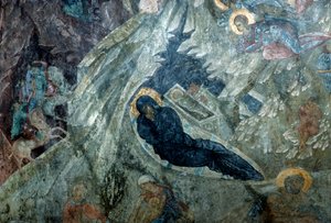 Nativité, fresque dans le monastère de Panagia Perivleptos, ville byzantine de Mystras (Liste du patrimoine mondial de l