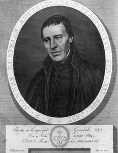 Portrait de Jan Philipp Roothaan (1785-1853), jésuite néerlandais et 21e Supérieur général de la Compagnie de Jésus, dessin et gravure de Serafino Speranza (1862-1911) d
