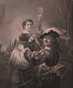 Rembrandt avec sa femme Saskia, gravure H Payne d