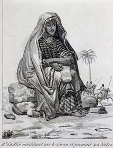 René Caillié (1799-1838), explorateur vêtu de vêtements arabes, méditant sur le Coran