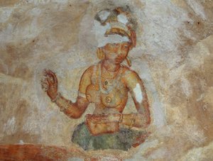 Sri Lanka, fresque de filles dans le complexe archéologique de Sigiriya (Liste du patrimoine mondial de l