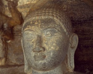 Sri Lanka, Polonnaruwa, détail de la statue de Bouddha de Gal Vihara (Liste du patrimoine mondial de l