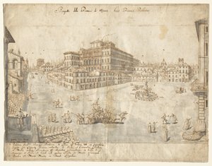 Dix-huit vues de Rome : La Piazza Barberini (recto) - Lievin Cruyl