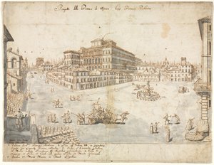 Dix-huit vues de Rome : La Piazza Barberini (recto) - Lievin Cruyl