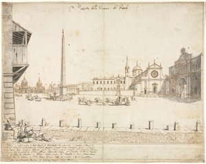 Dix-huit vues de Rome : La Piazza del Popolo (recto) - Lievin Cruyl