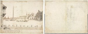 Dix-huit vues de Rome : La Piazza del Popolo (recto); Esquisse pour San Giovanni in Laterano (verso) - Lievin Cruyl